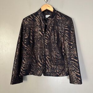 Alfred Dunner Black and Gold Patterned Full Zip Blazer